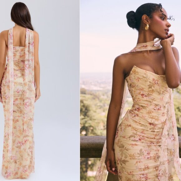 House of CB ‘Hallie & Cassidy’ Honeyflower Print Corset Maxi Skirt Set w/ scarf - Picture 4 of 8